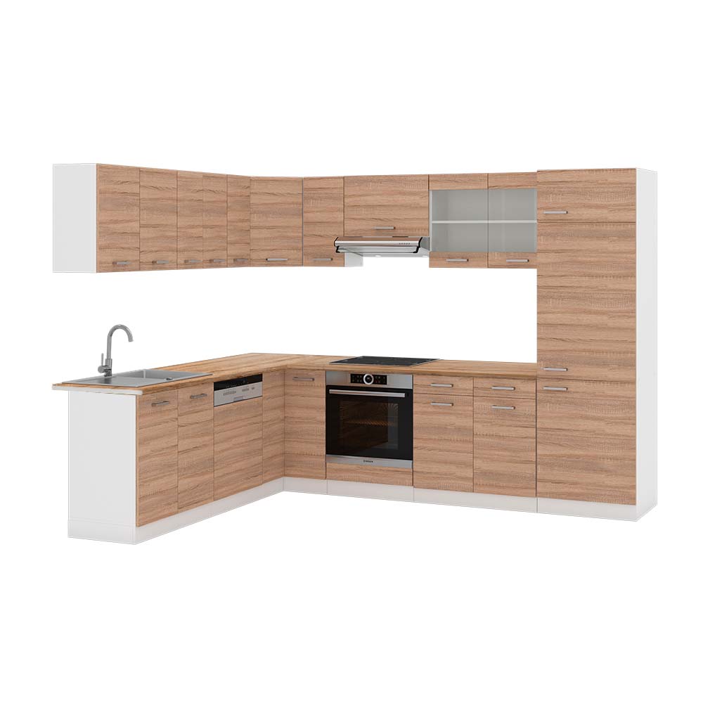Vicco Cuisine En Angle Rline, 227 X 287 Cm , Pt Chêne, Blanc Brillant/anthracite