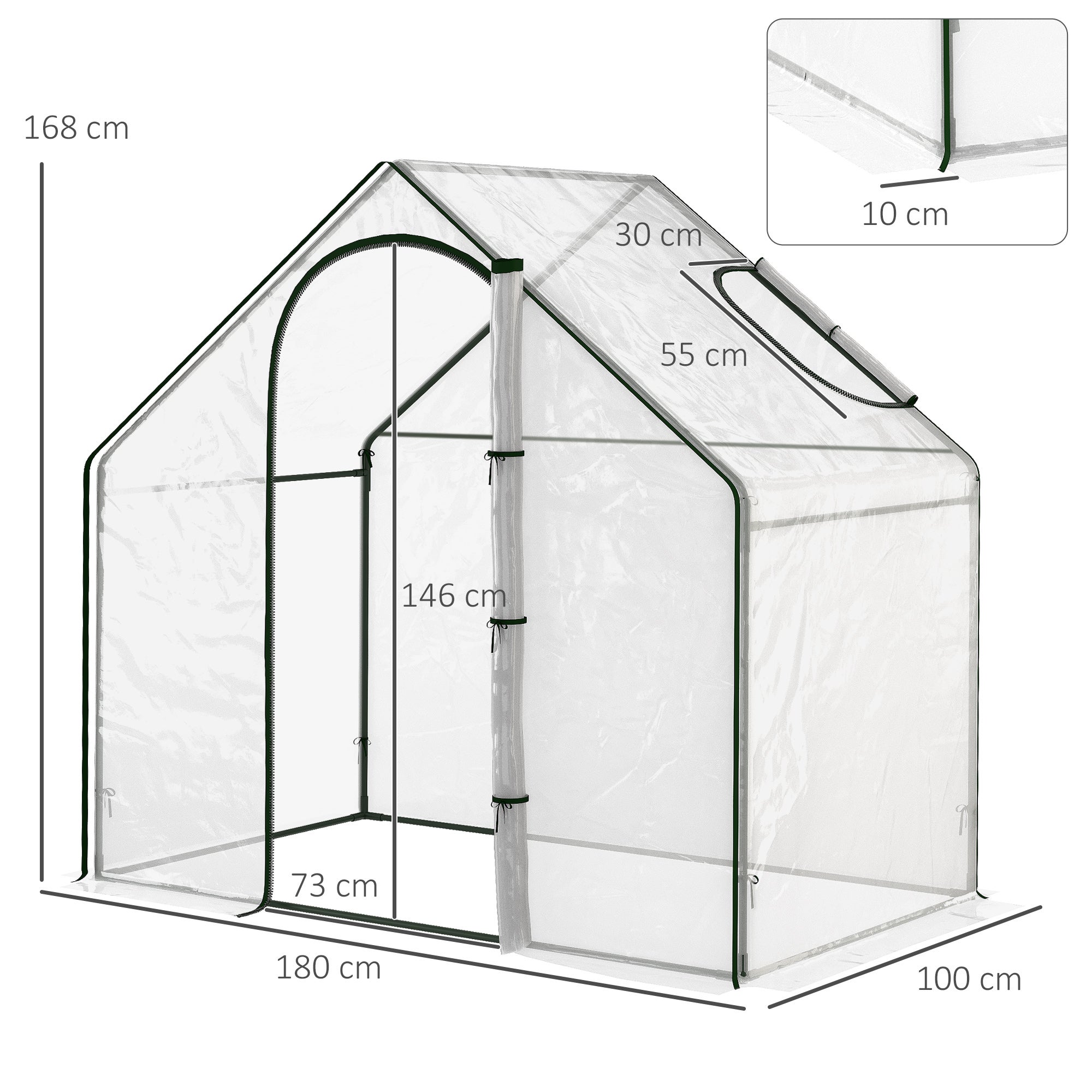 Serre de jardin - Outsunny - PVC serre balcon bâche renforcée porte zippée légumes - acier - 180x100x168cm - transparent vert - 3