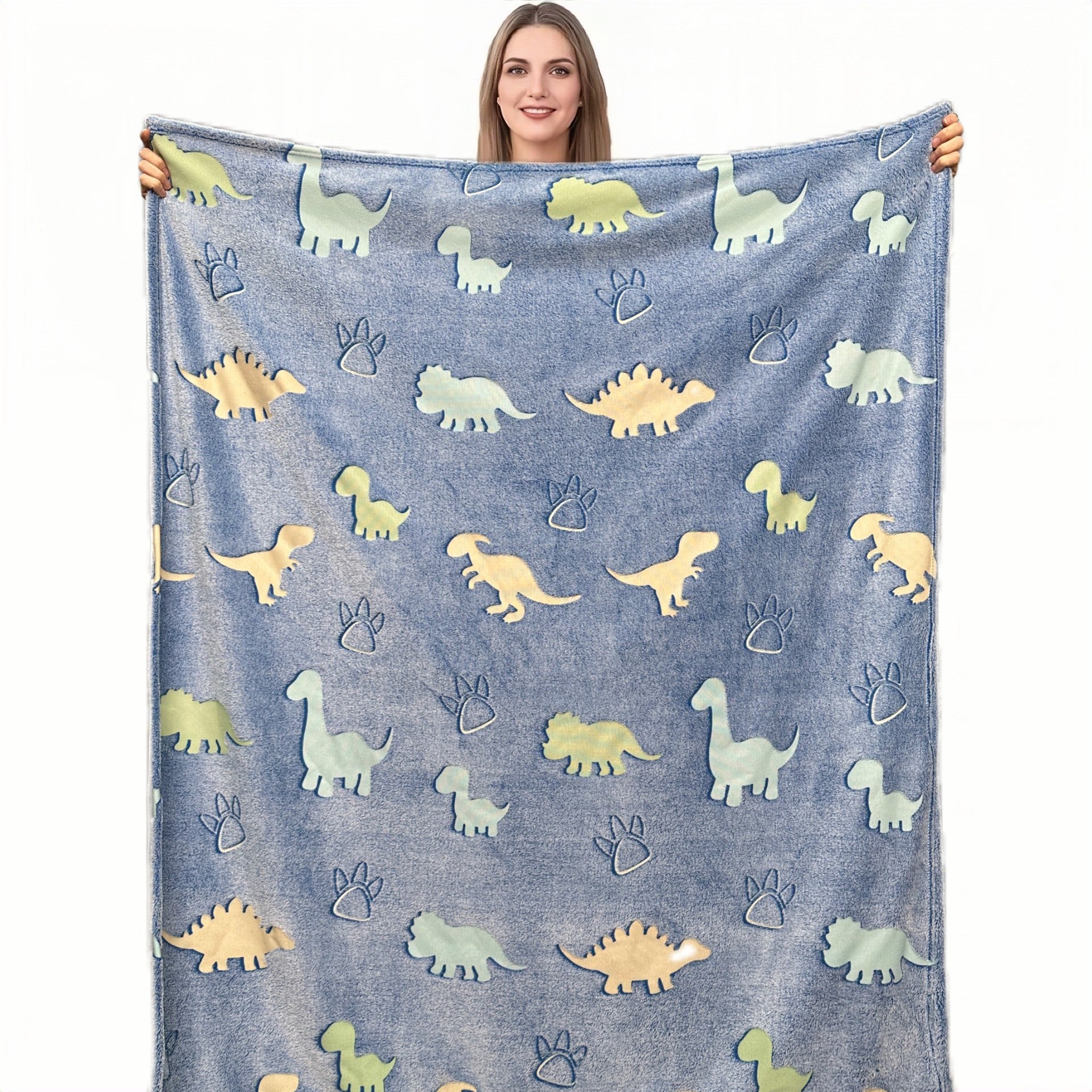 Kocyk z dinozaurem dla dzieci, świecący w ciemności, miękki polarowy kocyk, 1,52 m x 1,27 m