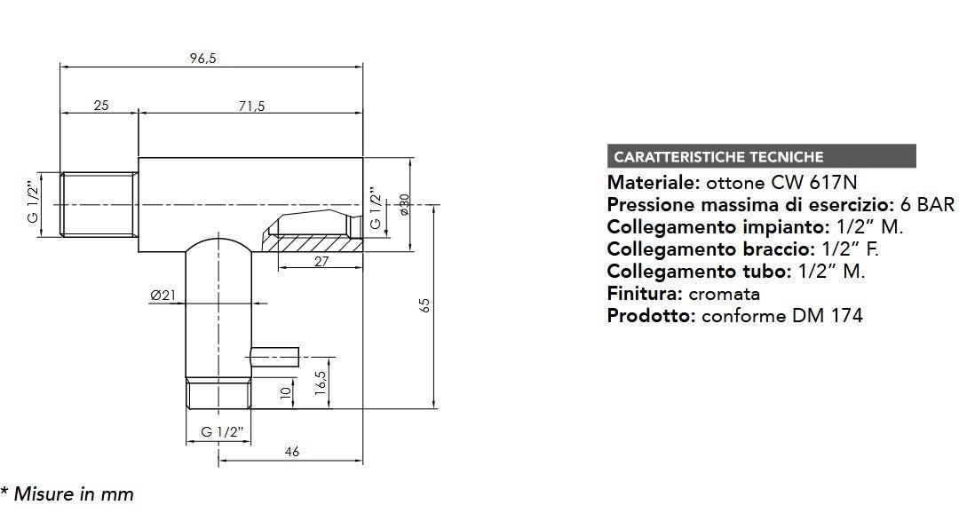 Deviatore universale per braccio doccia modello tondo Tecom DDVBDRO - Cromo - 3