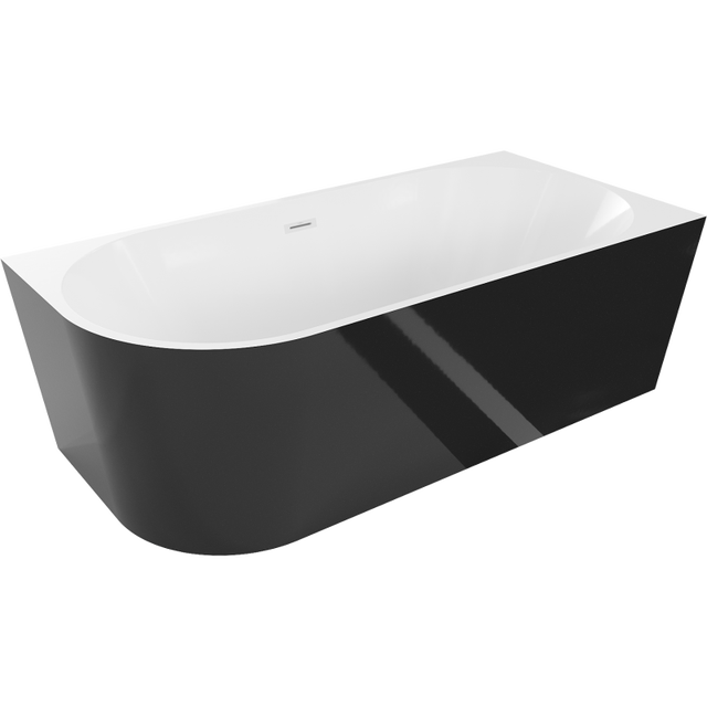 Mexen Mia wanna wolnostojąca narożna prawa 160 x 80 cm, biała/czarna, przelew biały - 52691608075P-20