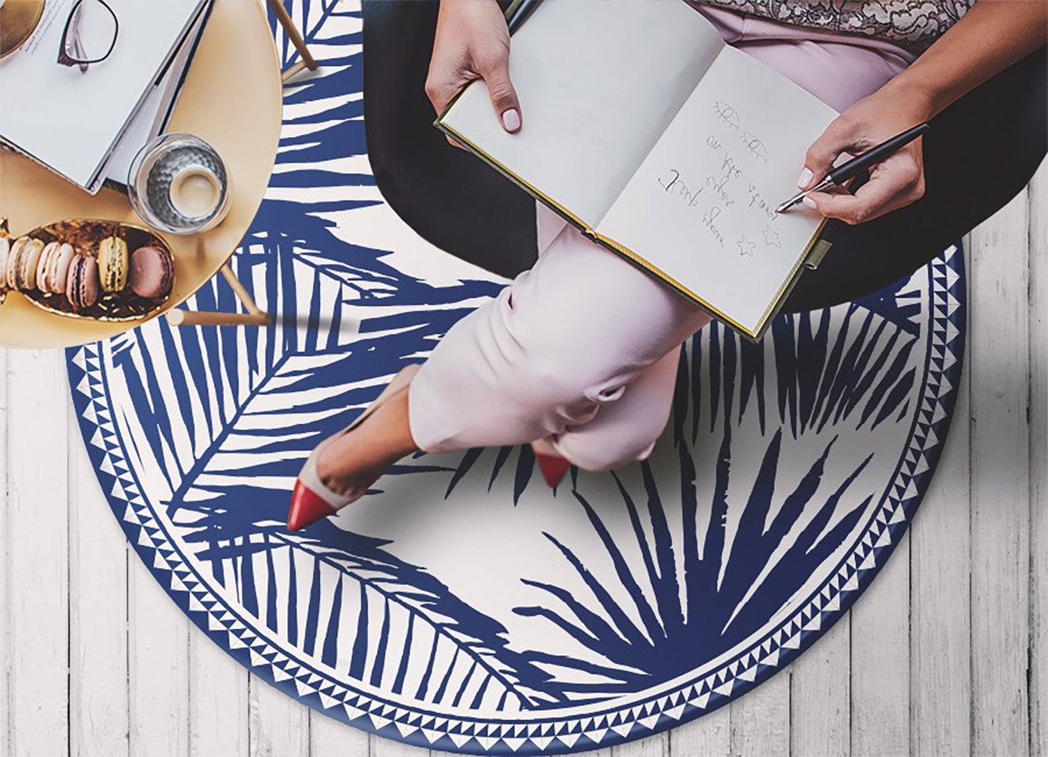 Tappeto vinile rotondo foglie esotiche, tappeto in vinile tropicale elegante perfetto per interni 70x70 cm – Tulup - 3