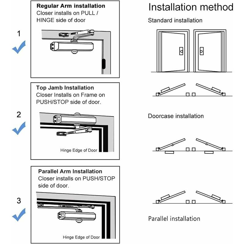 (Argent) Ferme-porte hydraulique automatique avec détente, ferme-porte à ressort réglable, fermeture par pare-chocs Portes de 25 à 45 kg pour usage co - 5