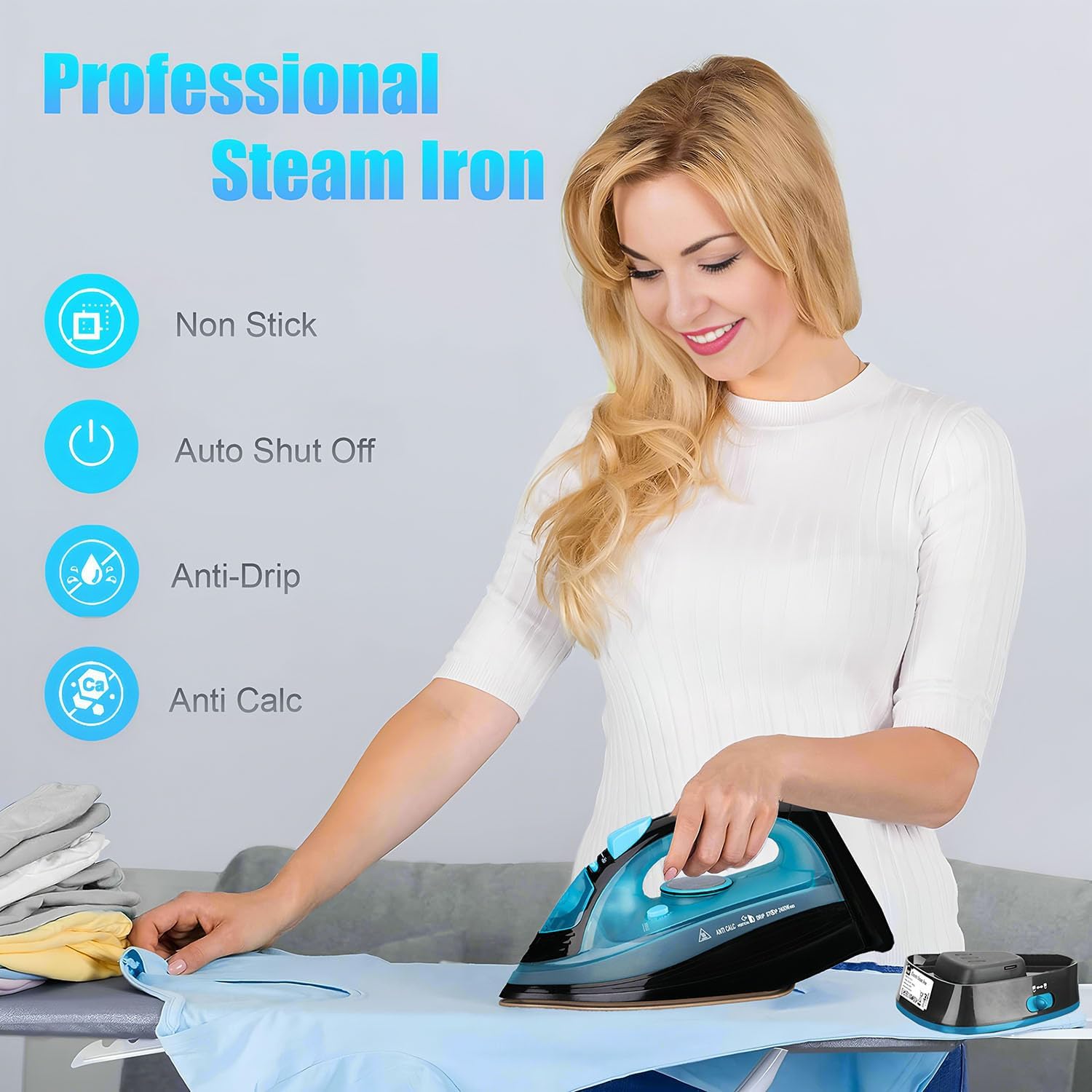 Set 2 ferri a vapore filo/senza filo, portatili e handheld, macchina stirante casa, stiro rapido ed efficace, ideale per tutti i tipi di tessuti - 6