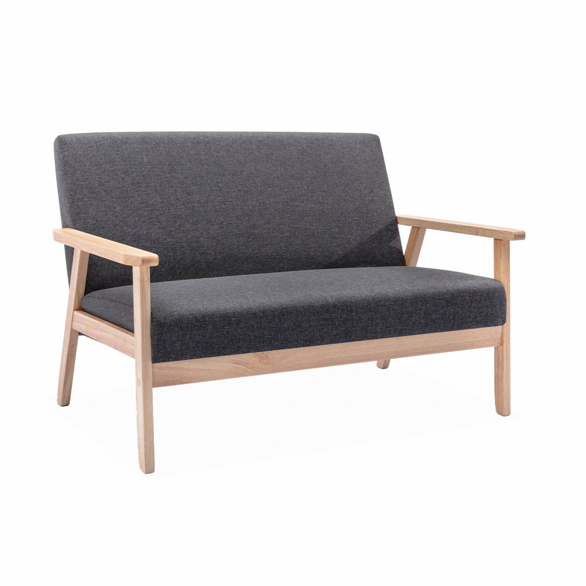 Sofá o banco con tela y patas de madera, 2 plazas, isak, gris oscuro, 114x69.5x73 cm