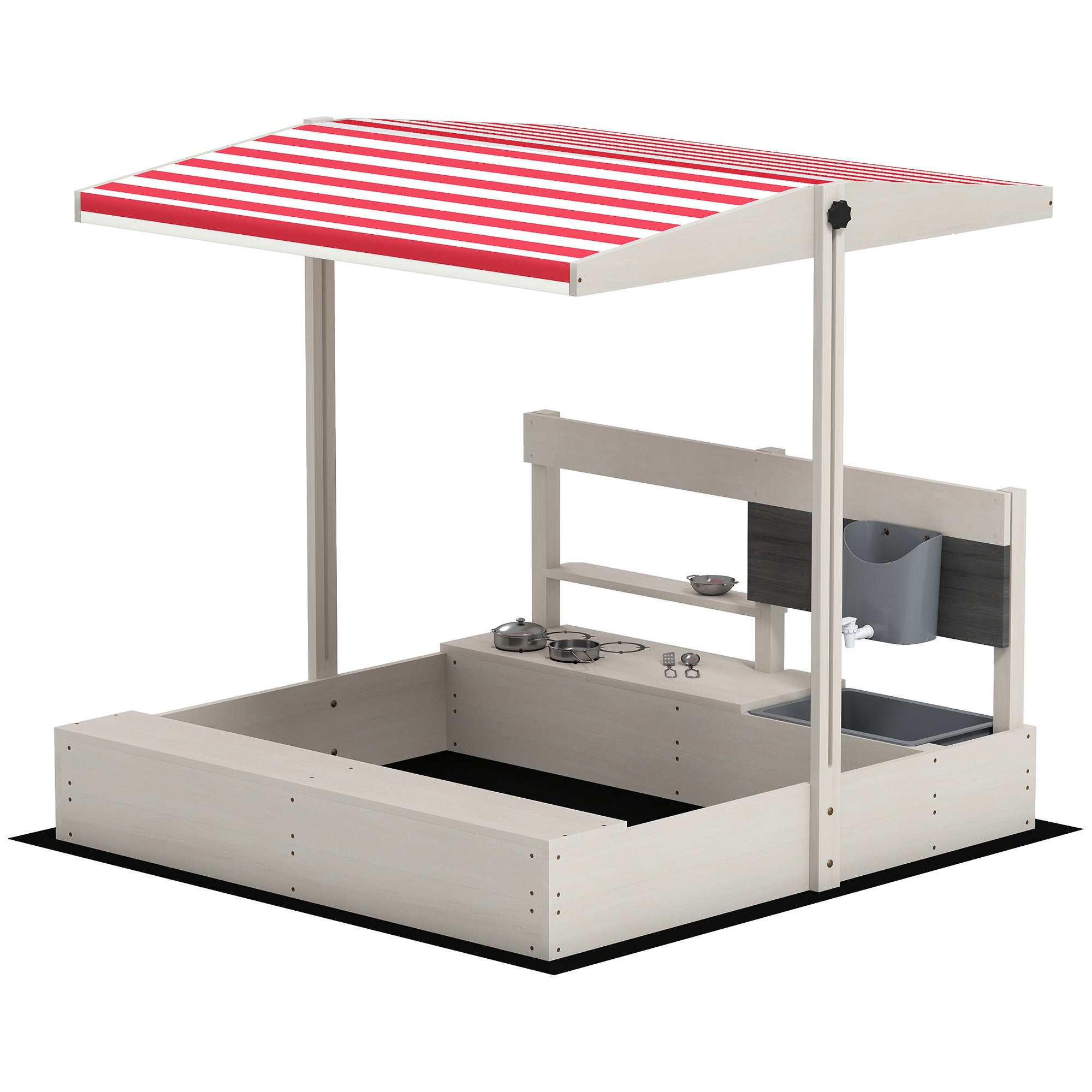 CoSoTower Bac à Sable pour Enfants avec Couvercle Ensemble de Cuisine Jouets, Bac à Sable en Bois avec Siège, Rangement, pour 3-7 Ans, Rouge
