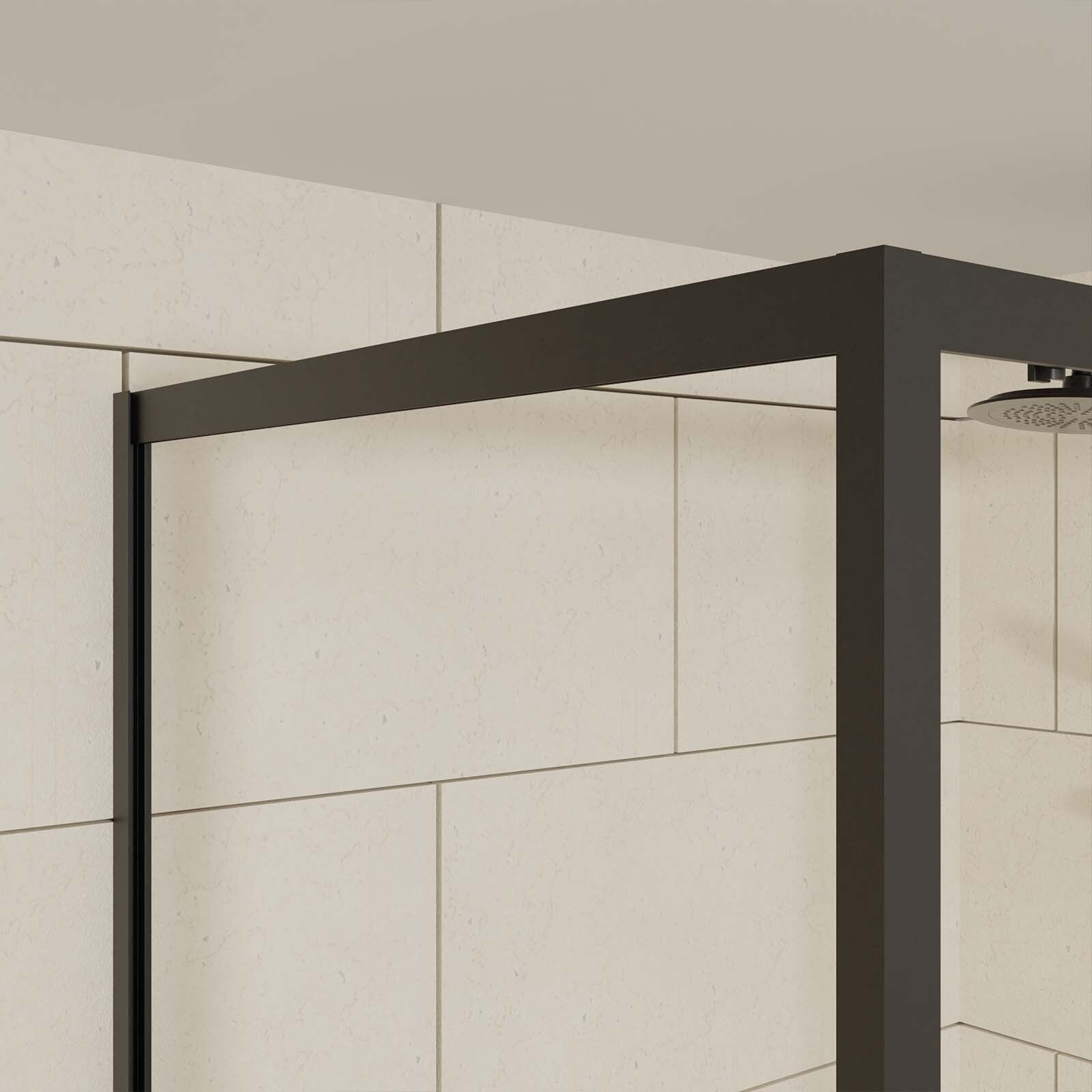 Porte de douche + Retour 120x90x200 cm - Verre 6 mm - Profilé Noir - CRUSH - 6