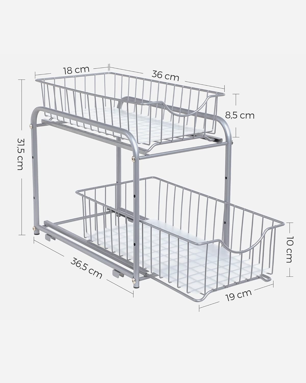 Organizador de Cocina, Estantería de 2 Niveles Extraíbles para Armario, Organizador Apilable bajo el Fregadero con Cajones, para Cocina, Baño, Plata - 6