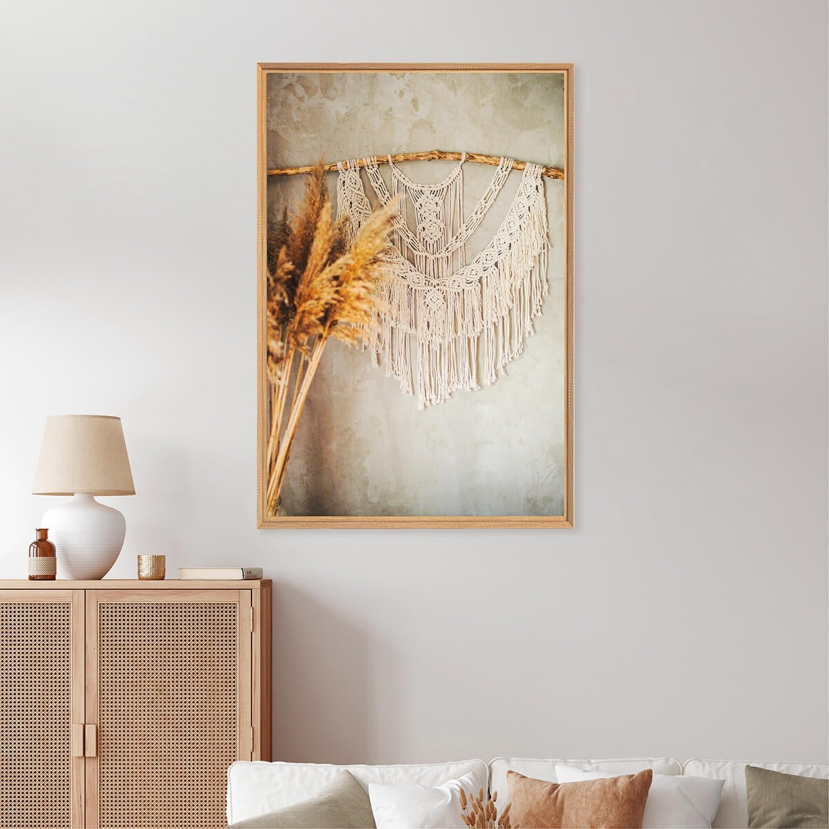 Tableau mural mat encadré pampa & macrame 65x97 cm - 2
