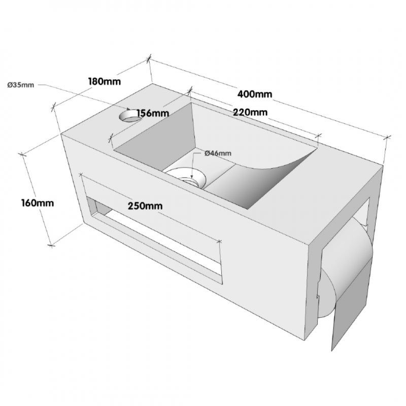 Lave mains en solid surface Maximo 40 x 18 avec dérouleur papier et porte-serviette - robinet à gauche - 4