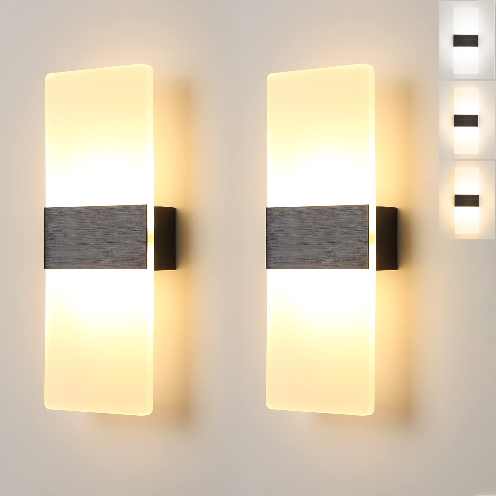 Zestaw 2 kinkietów LED, lampka nocna, kinkiet wewnętrzny, nowoczesne oprawy dekoracyjne, 3 regulowane temperatury barwowe