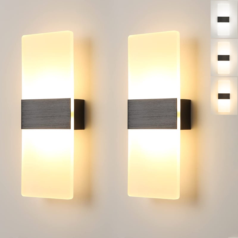 Zestaw 2 kinkietów LED, lampka nocna, kinkiet wewnętrzny, nowoczesne oprawy dekoracyjne, 3 regulowane temperatury barwowe