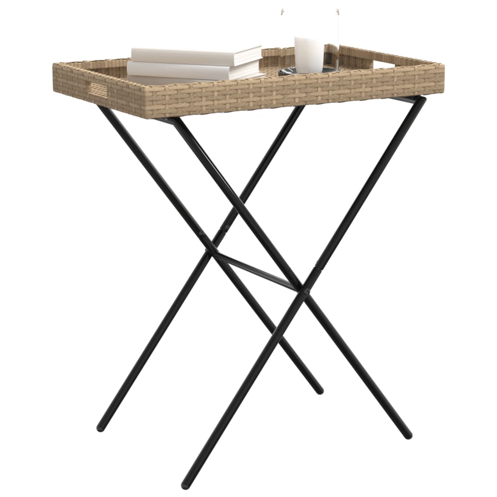 Maison Exclusive - Mesa con bandeja plegable ratán sintético beige 65x40x75 cm - 4