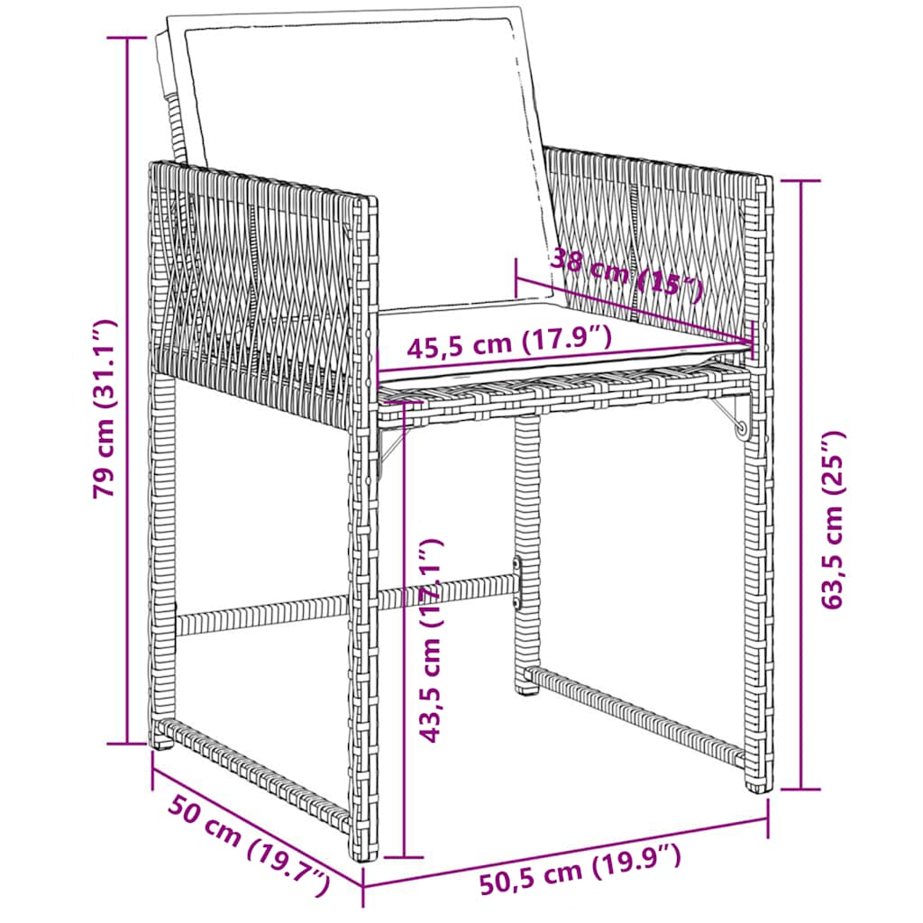Set de muebles jardín 5 piezas con cojines ratán sintético negro - 6