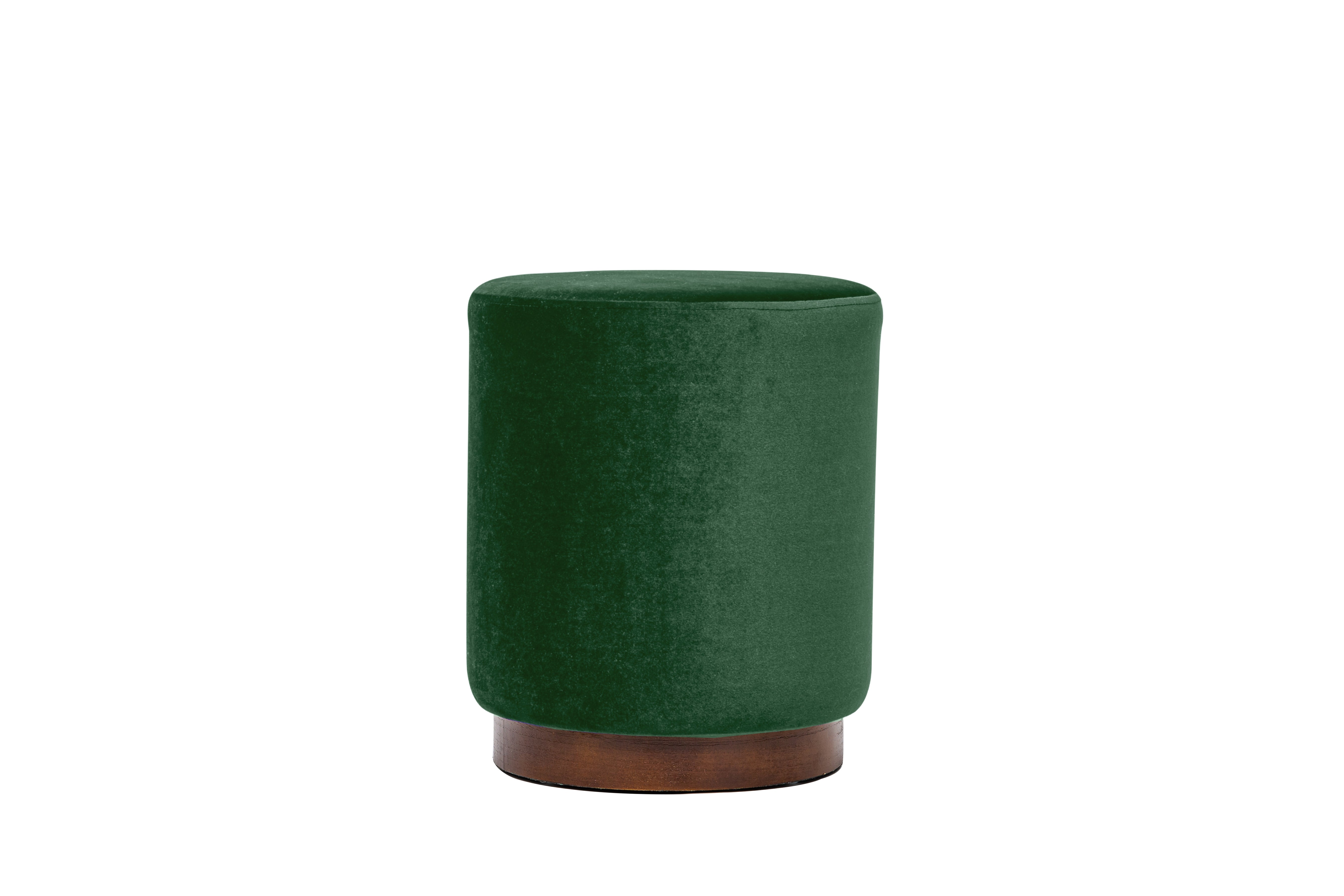 Nordlys - Pouf de Salon Base en Bois Marron Velours Vert - 4