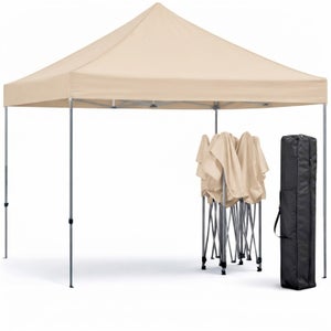 Gazebo Professionale 3x3 M In Acciaio, Telo Oxford 1200D Rivestito In PVC – Impermeabile, Anti-UV, Apertura Automatica, Beige Con Borsa Trasporto E Sacche Zavorra