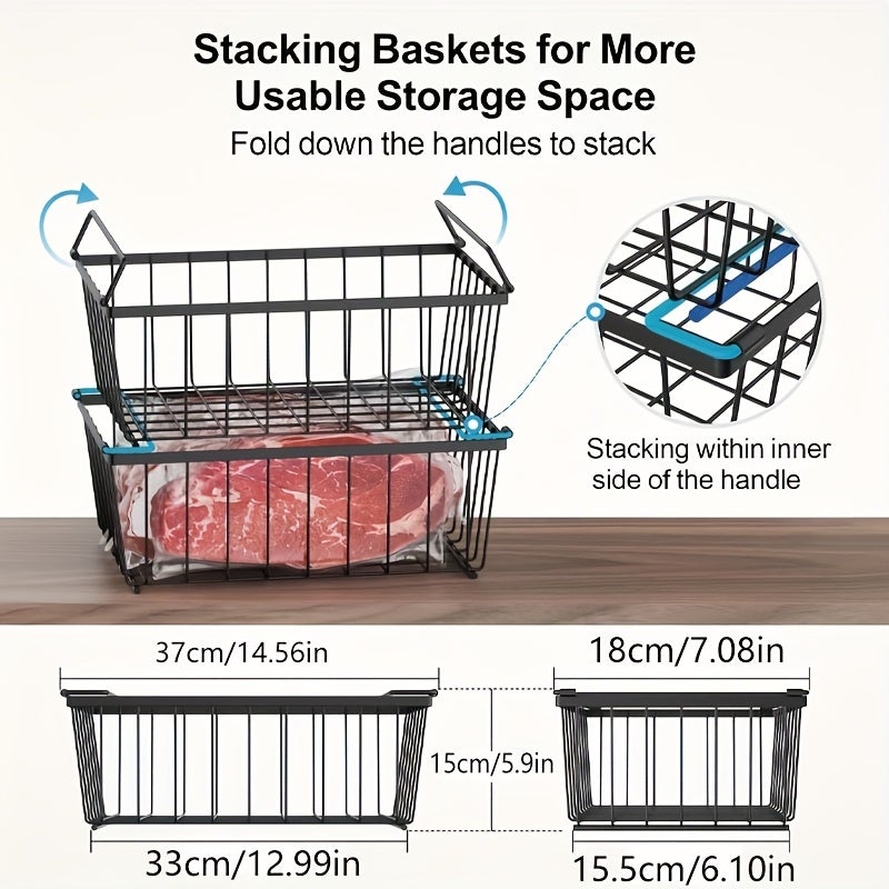 Lot de 4 paniers de rangement pour réfrigérateur de cuisine, étagère de rangement polyvalente pour congélateur portable, panier de rangement empilable - 4