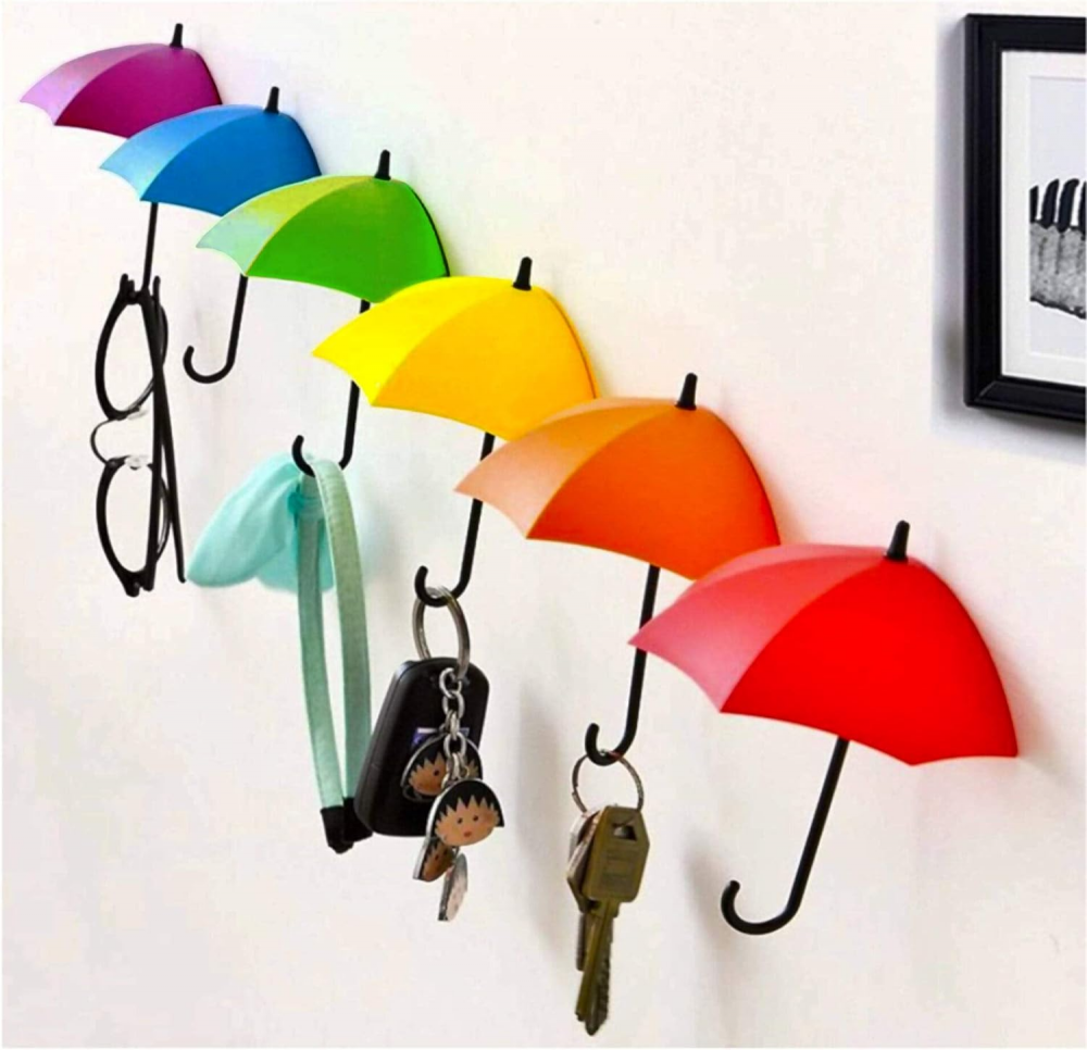 Zestaw 6 mocnych samoprzylepnych haczyków dekoracyjnych na ścianę i oryginalny wielofunkcyjny haczyk do zawieszania i organizer do wieszania kluczy,