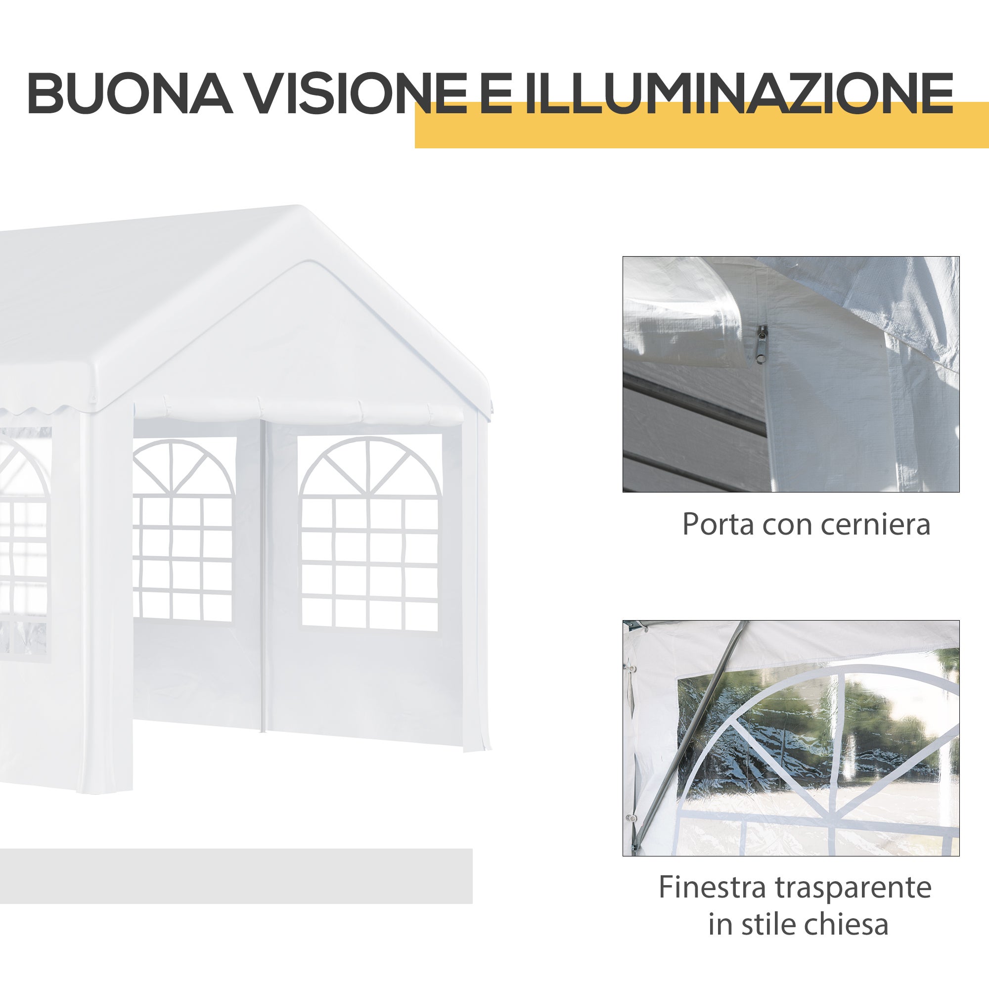 Outsunny Tendone per Feste 6x4m con Pareti Rimovibili, Porte e 6 Finestre, Bianco - 4