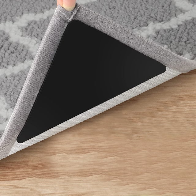 Juego de 16 clips para alfombras, clips antideslizantes para alfombras en pisos de madera y baldosas, cinta adhesiva de doble cara para alfombras que