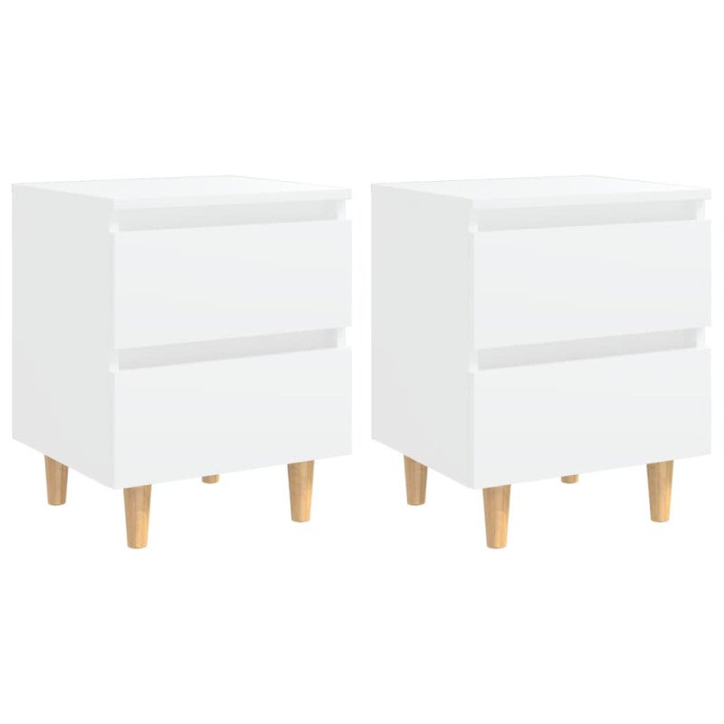 Tables de chevet avec pieds en pin 2 pcs Blanc 40x35x50 cm - 2
