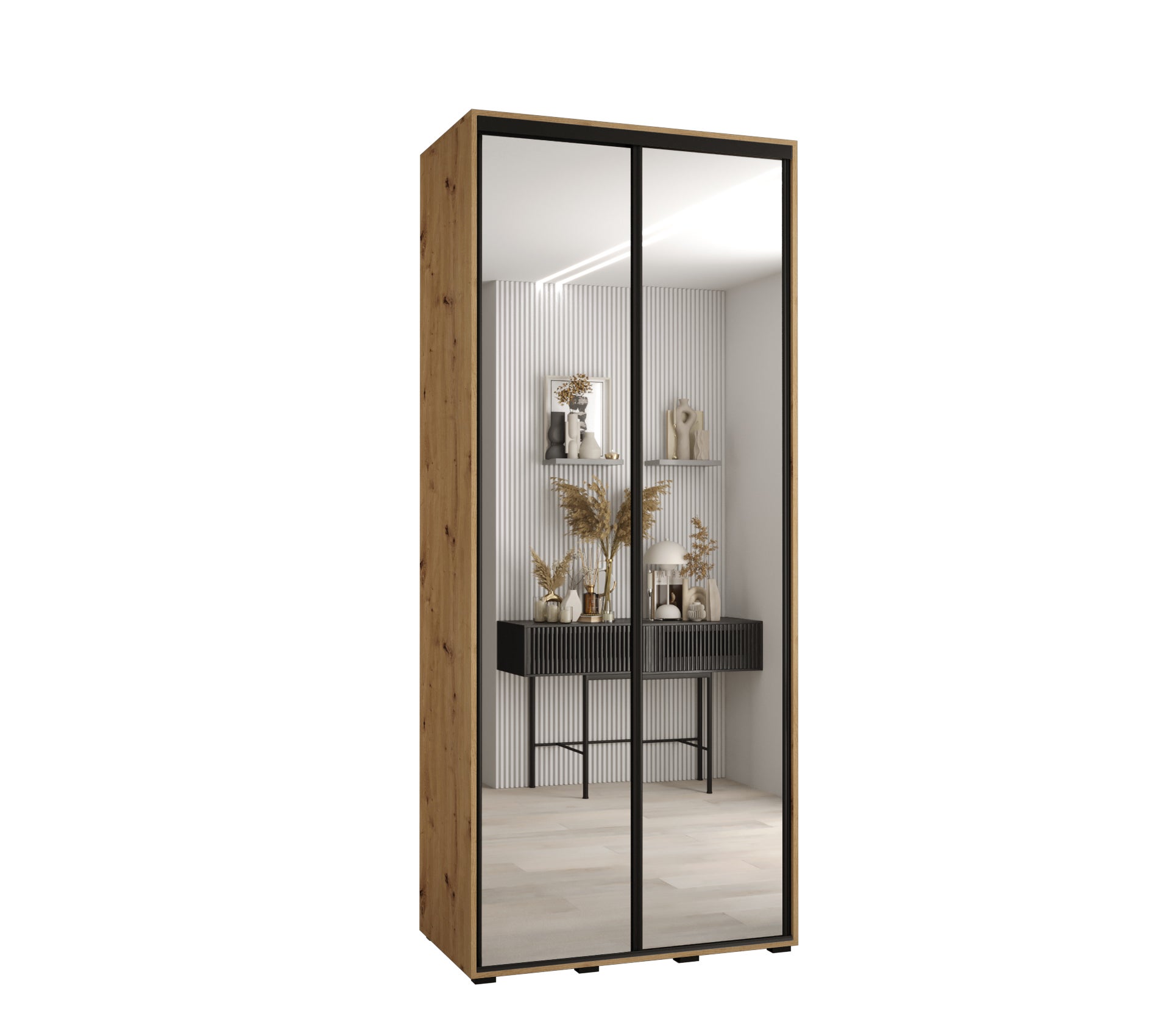 Szafa przesuwna z lustrem wysoka Davos 2 120 x 60 x 235,2 cm artisan + artisan + u. czarny - Abiks Meble