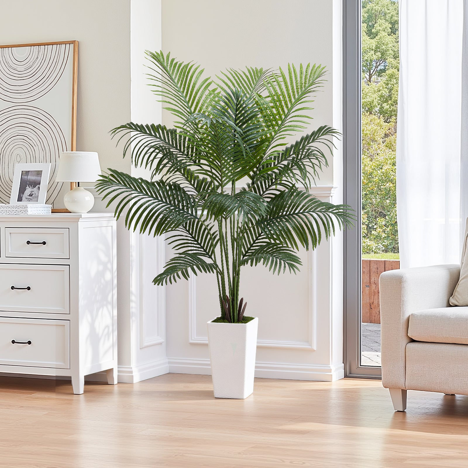 Palmier Artificiel Areca VEVOR, 1,8 m, Plante Artificielle Tropicale en Pot Blanc, pour Décoration d'Intérieur, Salon, Bureau, Intérieur et Extérieur - 8