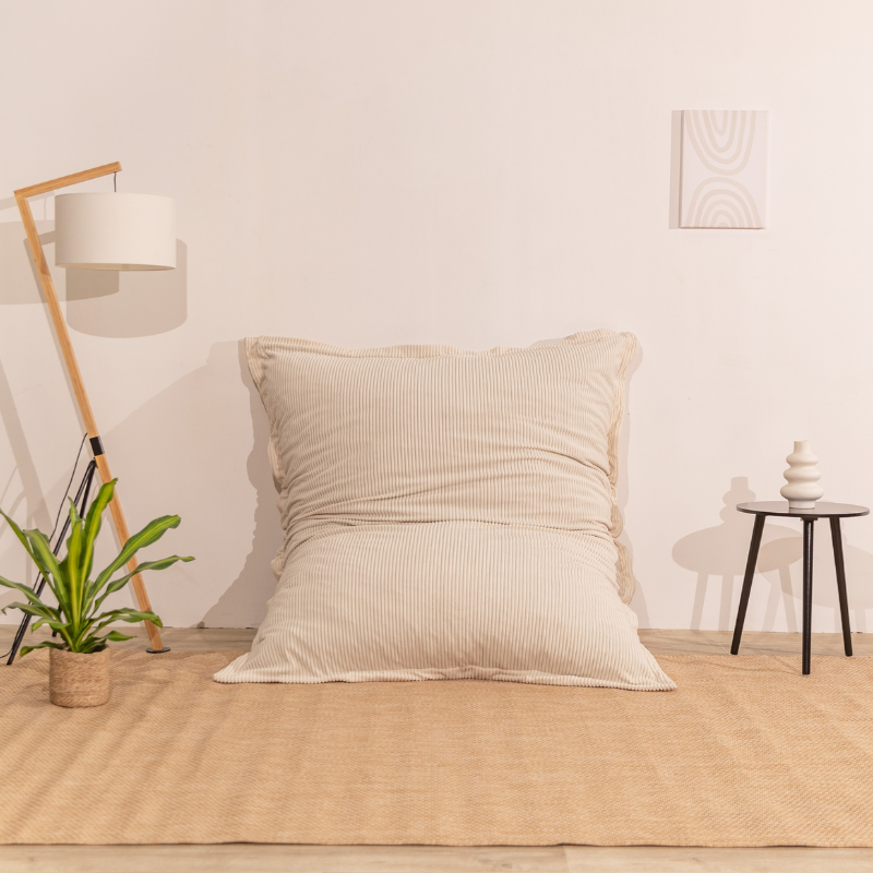 Pouf velours côtelé déhoussable BANANAIR 180 x 140 cm blanc cassé - 6