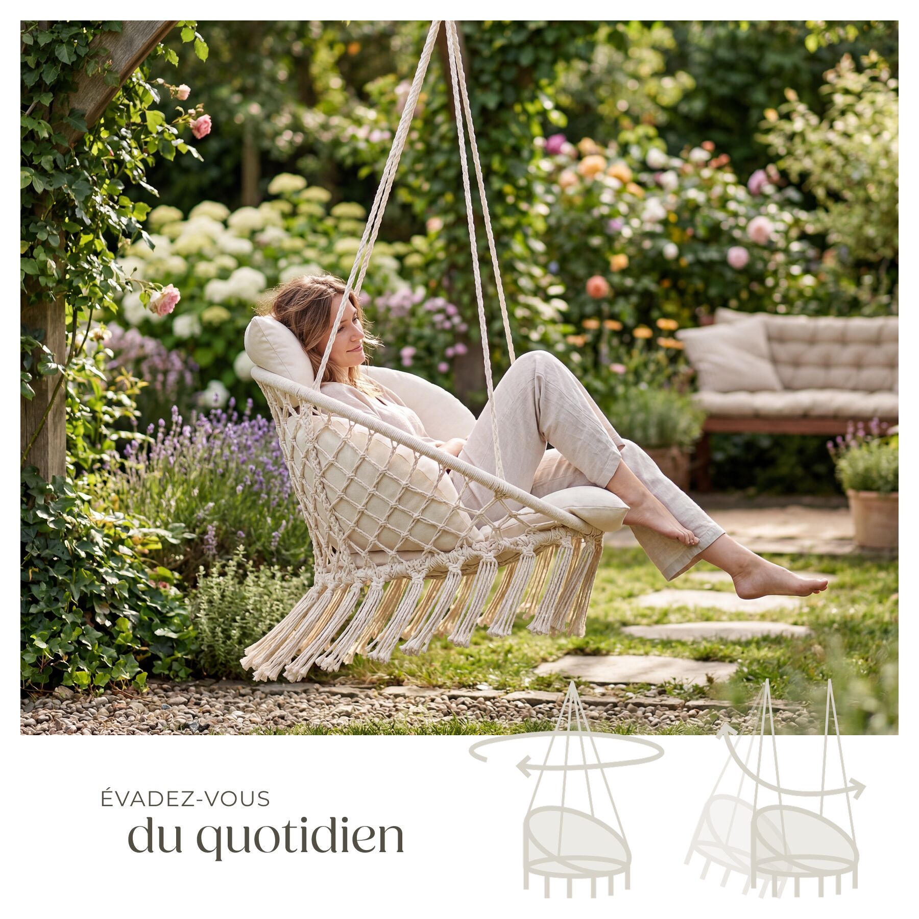 Fauteuil suspendu Samira avec un coussin d'assise épais TECTAKE - 4