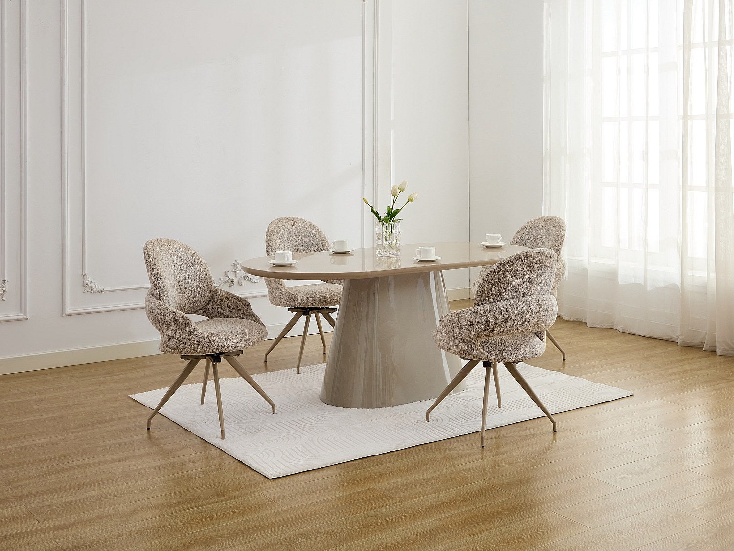 Zestaw 6 krzeseł obrotowych z tweedu i metalu taupe - Kremowy - VALIANA