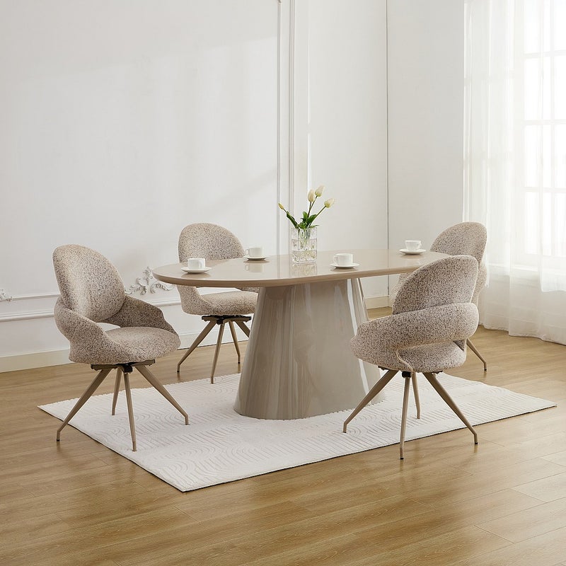 Zestaw 6 krzeseł obrotowych z tweedu i metalu taupe - Kremowy - VALIANA