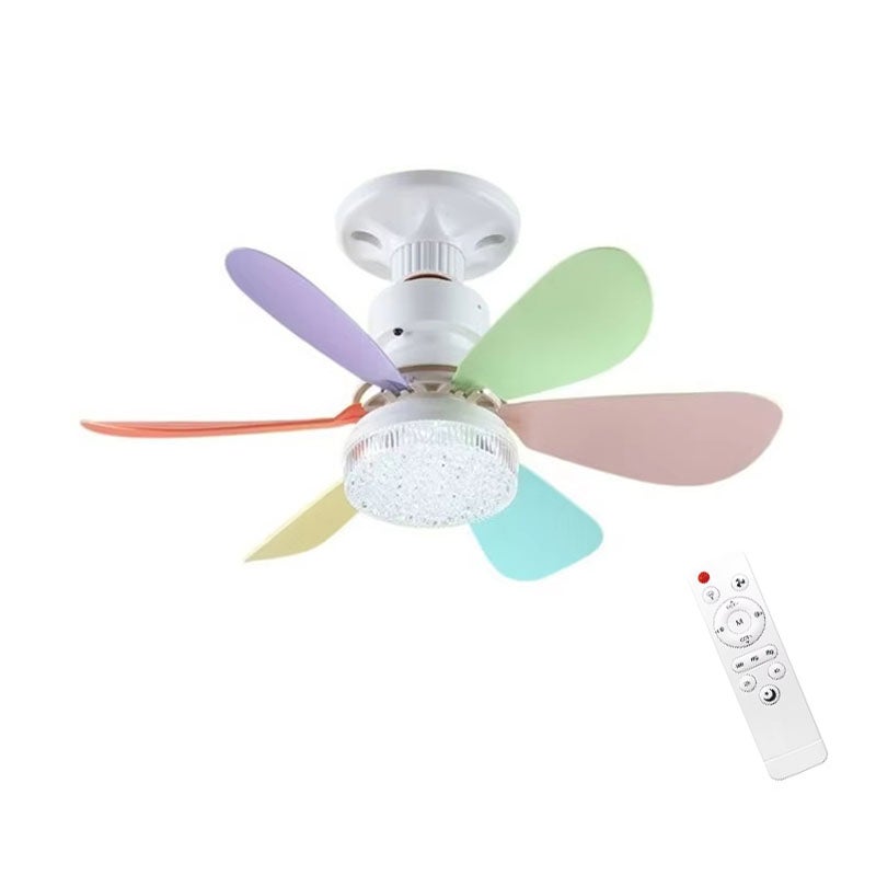 Mały wentylator sufitowy wkręcany E27 z pilotem do salonu, sypialni, oświetlenie LED 52 cm 40 W, dekoracja domu