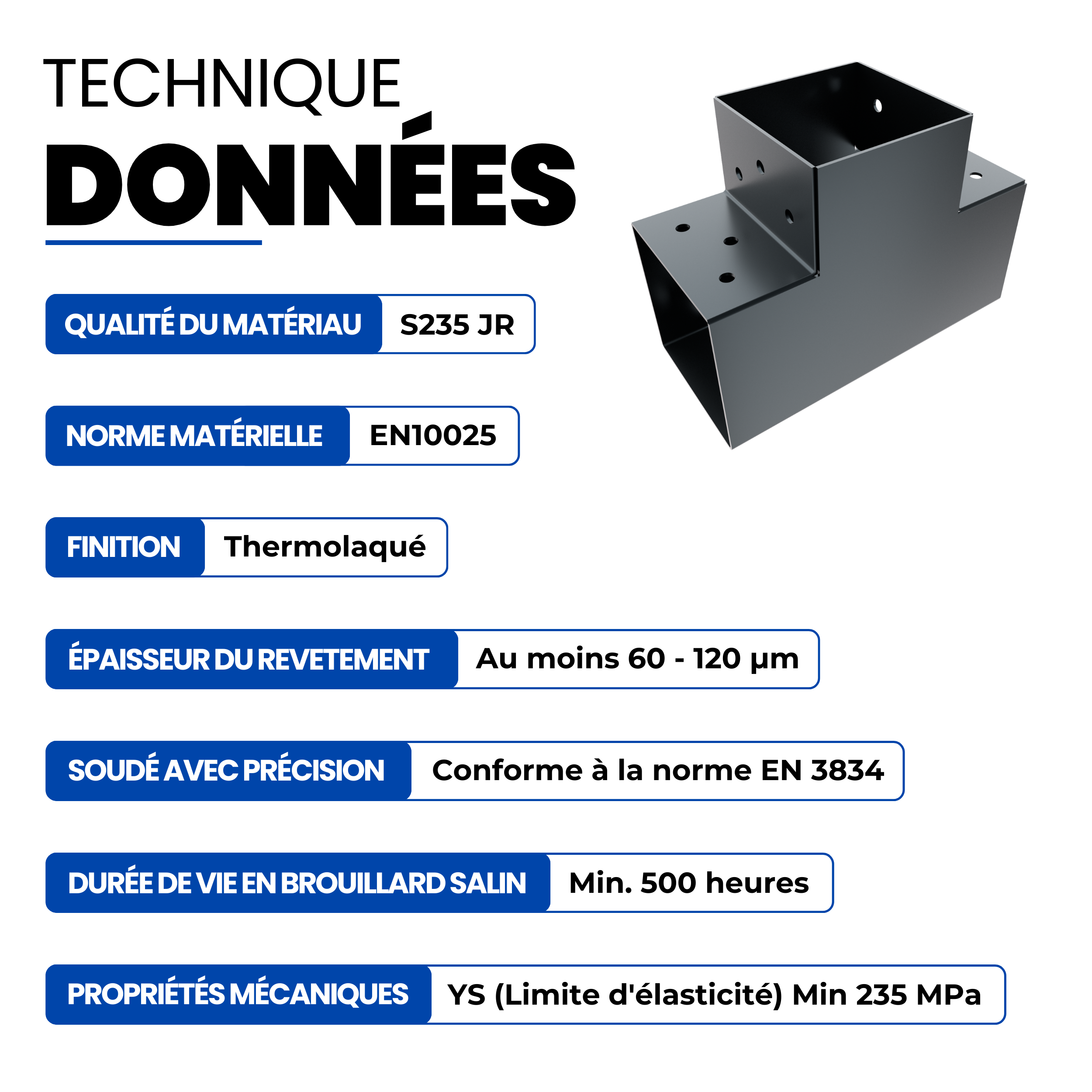 Connecteur de Poteau en T 71x71 mm Revêtement en Poudre Anthracite Pergola Forme T Connecteur de Poteau 3 Poutres Pavillon GeZu Impex - 4