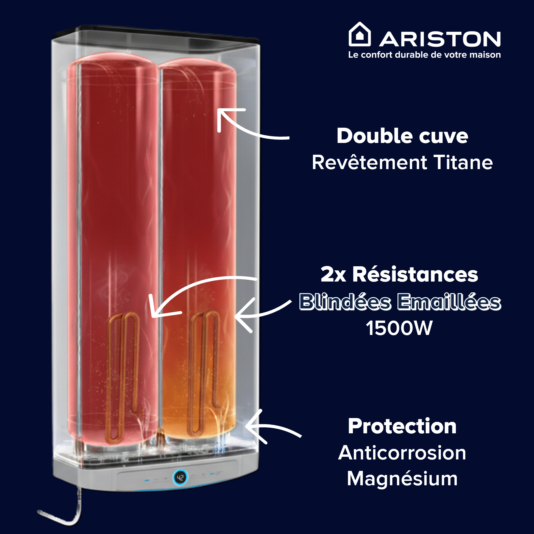 Chauffe-eau électrique Plat Multiposition Intelligent ARISTON Velis Dune 80L - Kit d'installation Inclus - 4