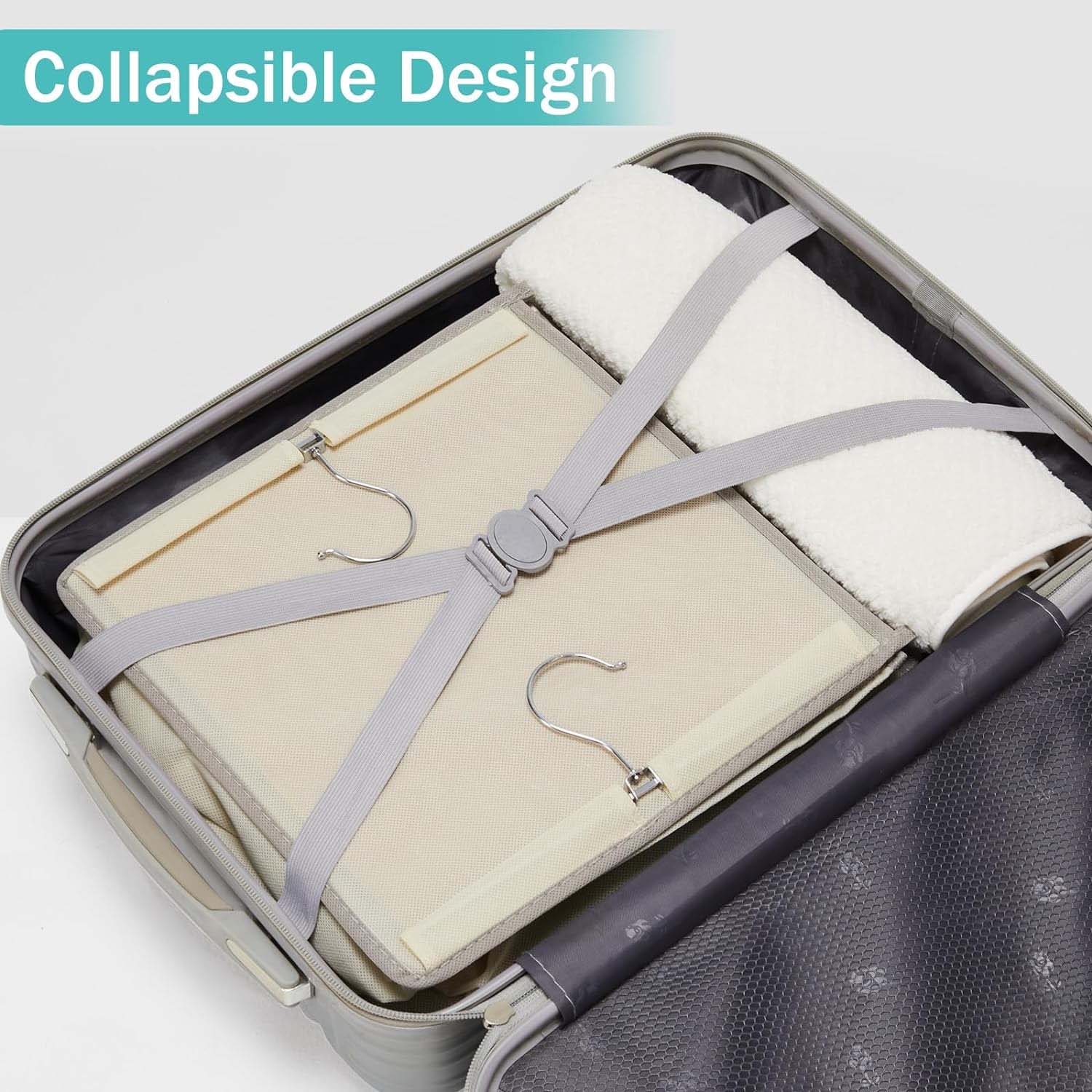 1pc Organizador de armário suspenso 6 prateleiras com bolsos laterais, saco suspenso lavável dobrável multicamadas para roupas, quarto, bege - 5