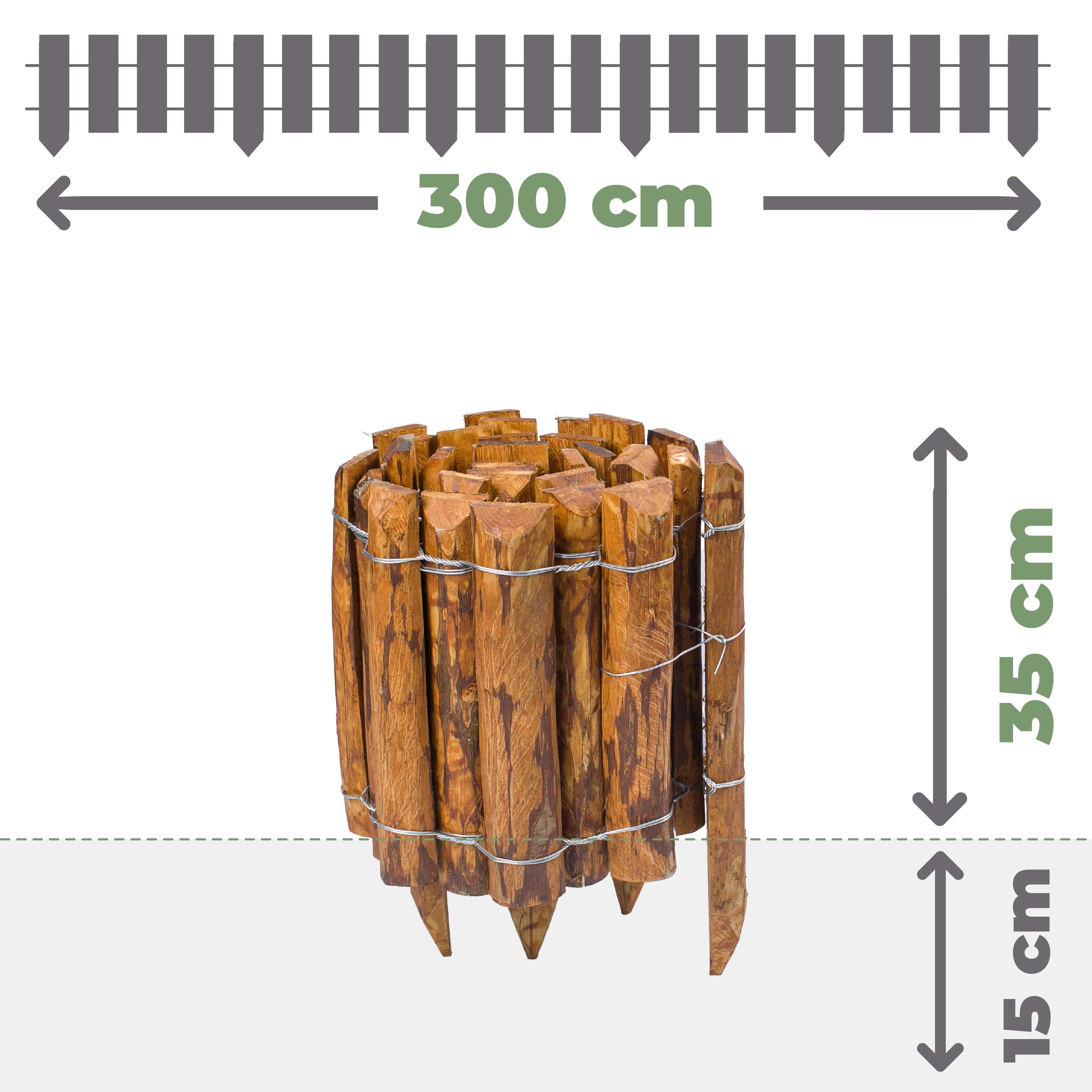 BOGATECO Bordure Enroulable en Noisetier Brun - Hauteur 35 cm - Longueur 300 cm - Demi-Palissade de Jardin Imprégnée à Planter - 2