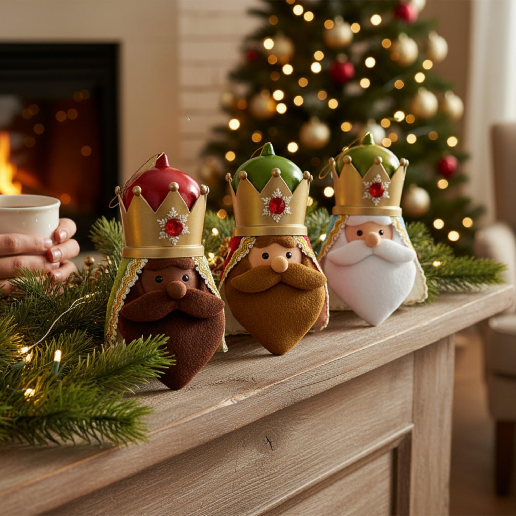 Pack 3 Colgantes Reyes Magos, Poliéster y PP, 10x7x15 cm, Multicolor - 2