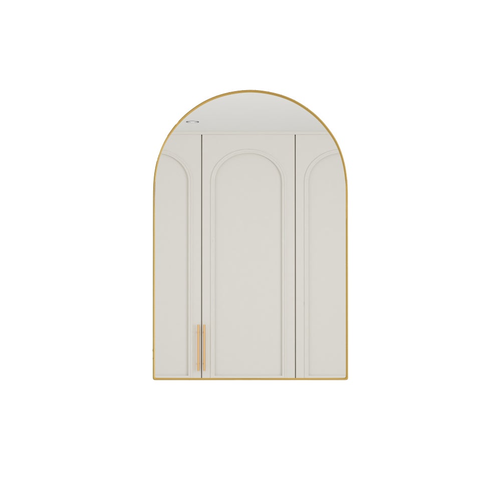 Armoire miroir arquée encastrable avec rangement, cadre métallique, étagères réglables et miroir trempé pour salle de bain moderne - 7