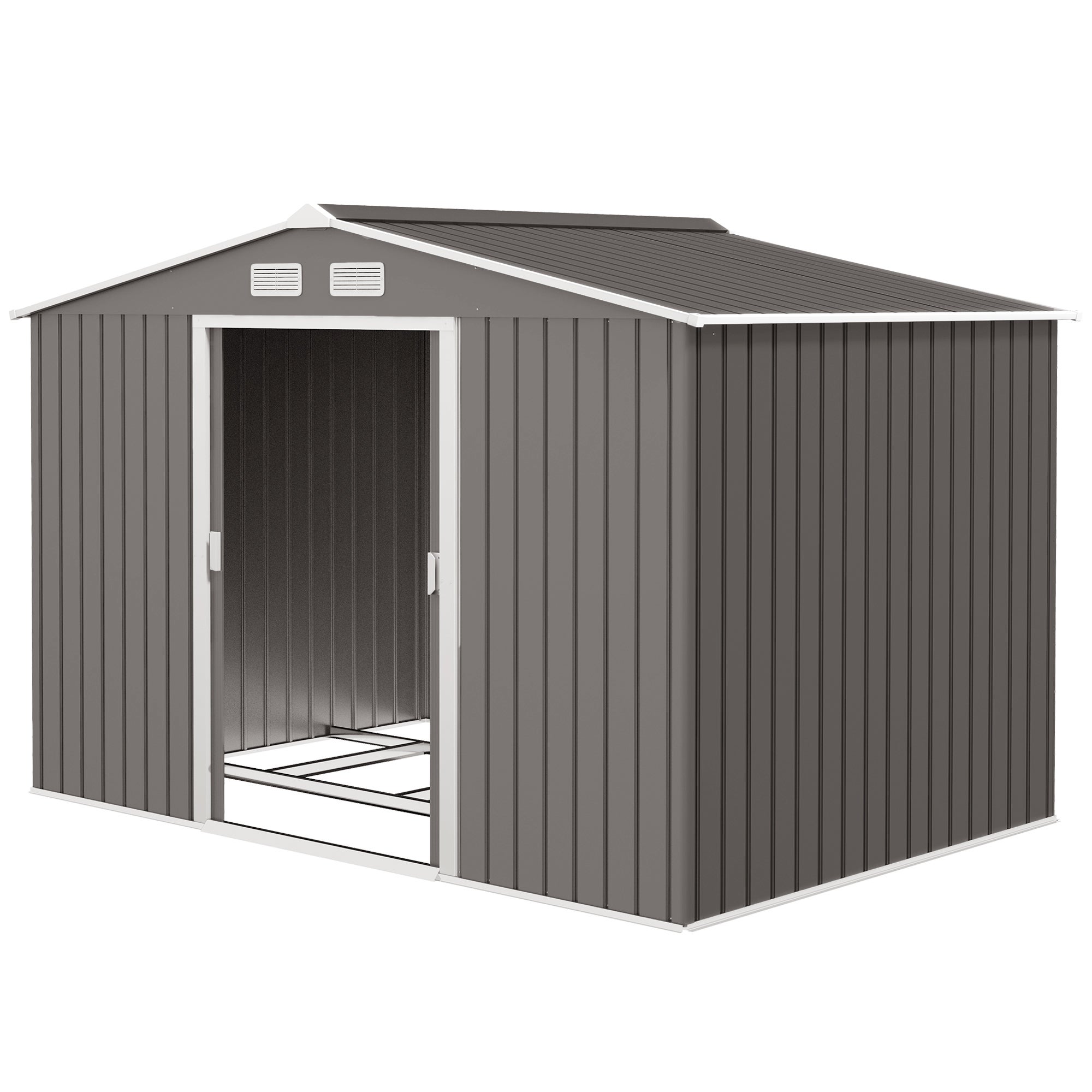 Abri jardin 4,9 m² 277x195x192 cm gris, 2 portes coulissantes, base renforcée, sol non inclus, cabanon - 2