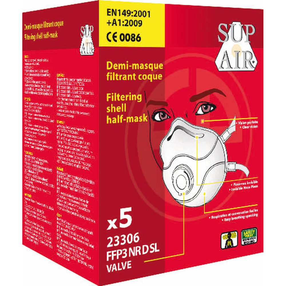 Masque respiratoire coque avec valve Sup Air FFP3 NR SL (lot de 5 masques) Blanc Unique - 2