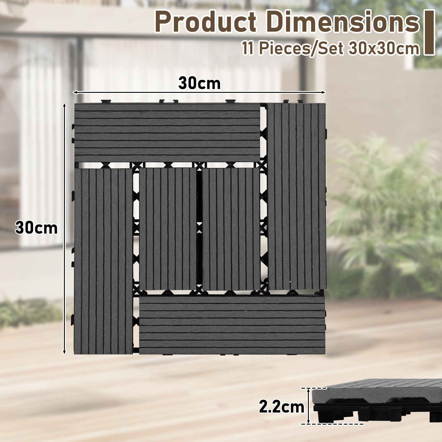 22pcs Dalle de terrasse 2m² Dalle clipsable 30x30cm Revêtement de sol extérieur terrasse jardin Anthracite - 2