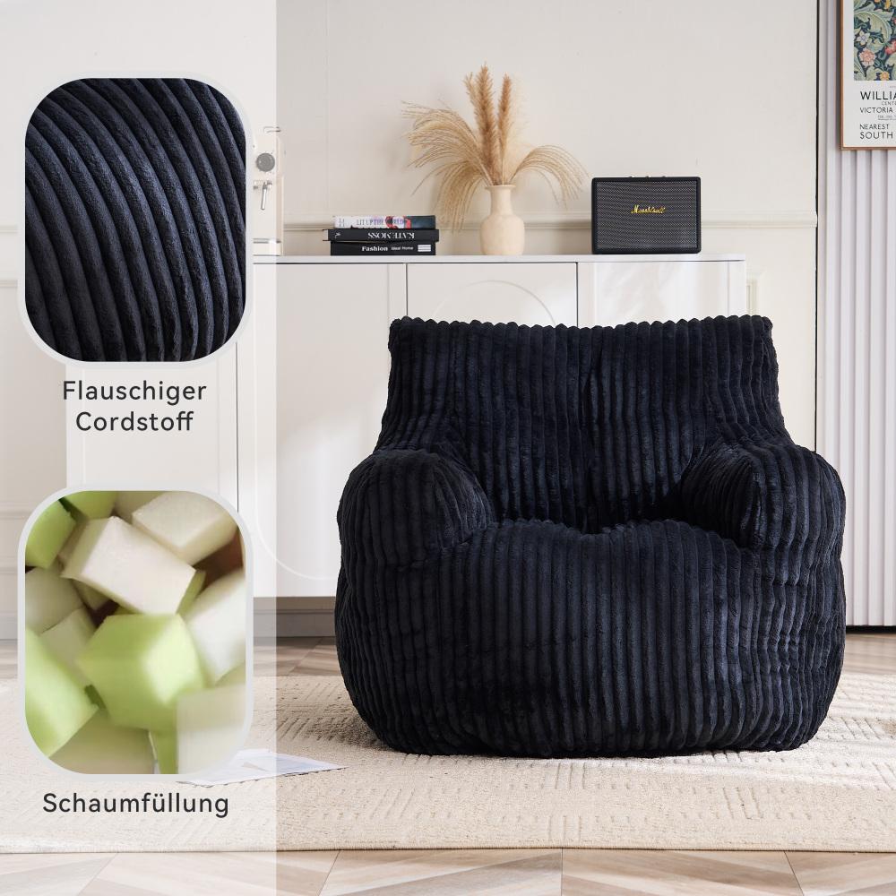 Fauteuil poire noir​ en velours côtelé, rembourrage mousse, chaise lounge confortable, tissu doux, siège salon chambre, design moderne - 3