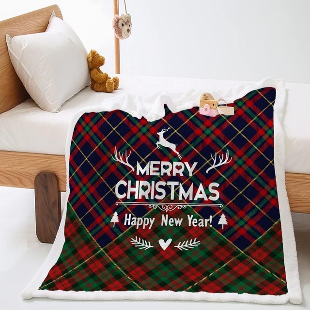 Noël Couverture Plaid Polaire à imprimé Tartan Classique en Microfibre Chaud d'hiver Couverture Réversible Moelleuse Couvre-Lit (90x120cm)