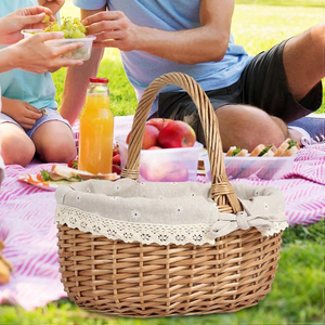 Panier De Pique-Nique En Osier Style Rural Britannique – Élégant Double Couvercle Avec Doublure Coton Amovible