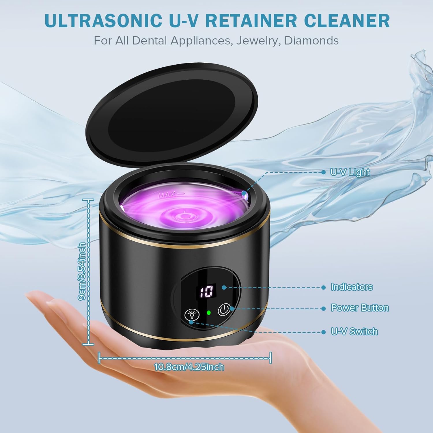 Nettoyeur à ultrasons ultraviolet pour prothèses dentaires, appareil de nettoyage pour tous les instruments (noir) - 6