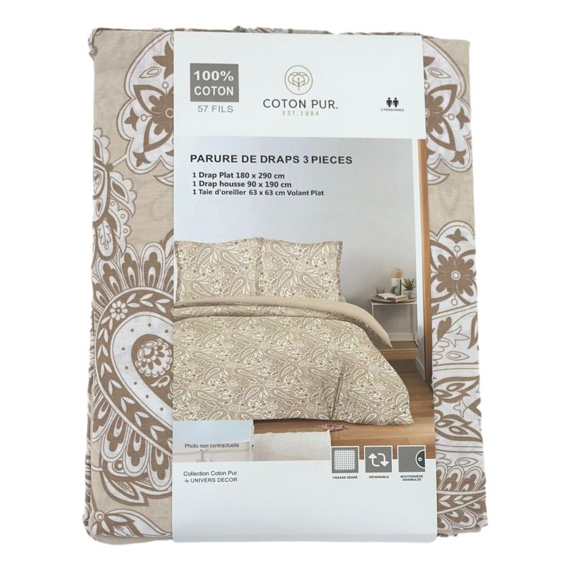 Parure de draps 3 pièces pour lit 90 x 190 cm Cachemire naturel - 5