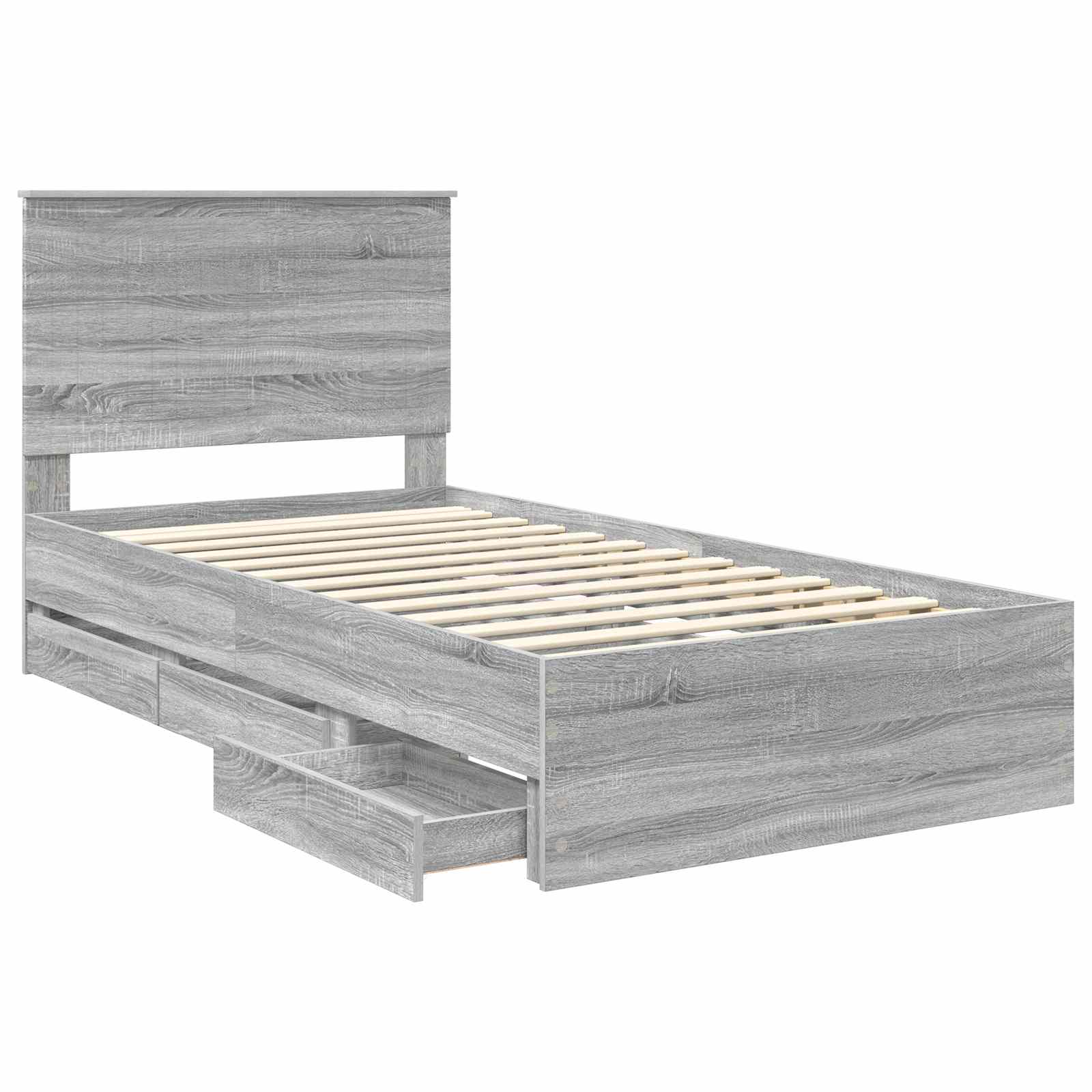 Cadre de lit en panneau de bois gris pour la chambre, 100 × 200 cm - 5