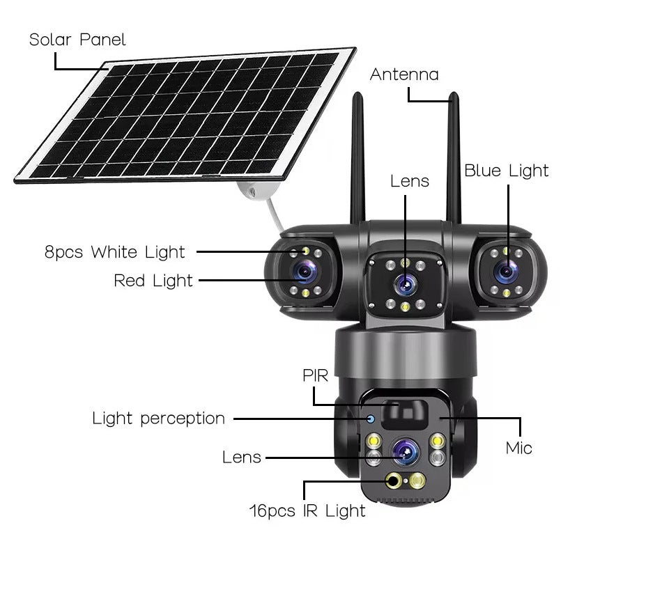 MOORLE Caméra de surveillance extérieure solaire - 4G, rotation à 355°, détection humaine PIR, vision nocturne, surveillance à distance, IP66 - 7