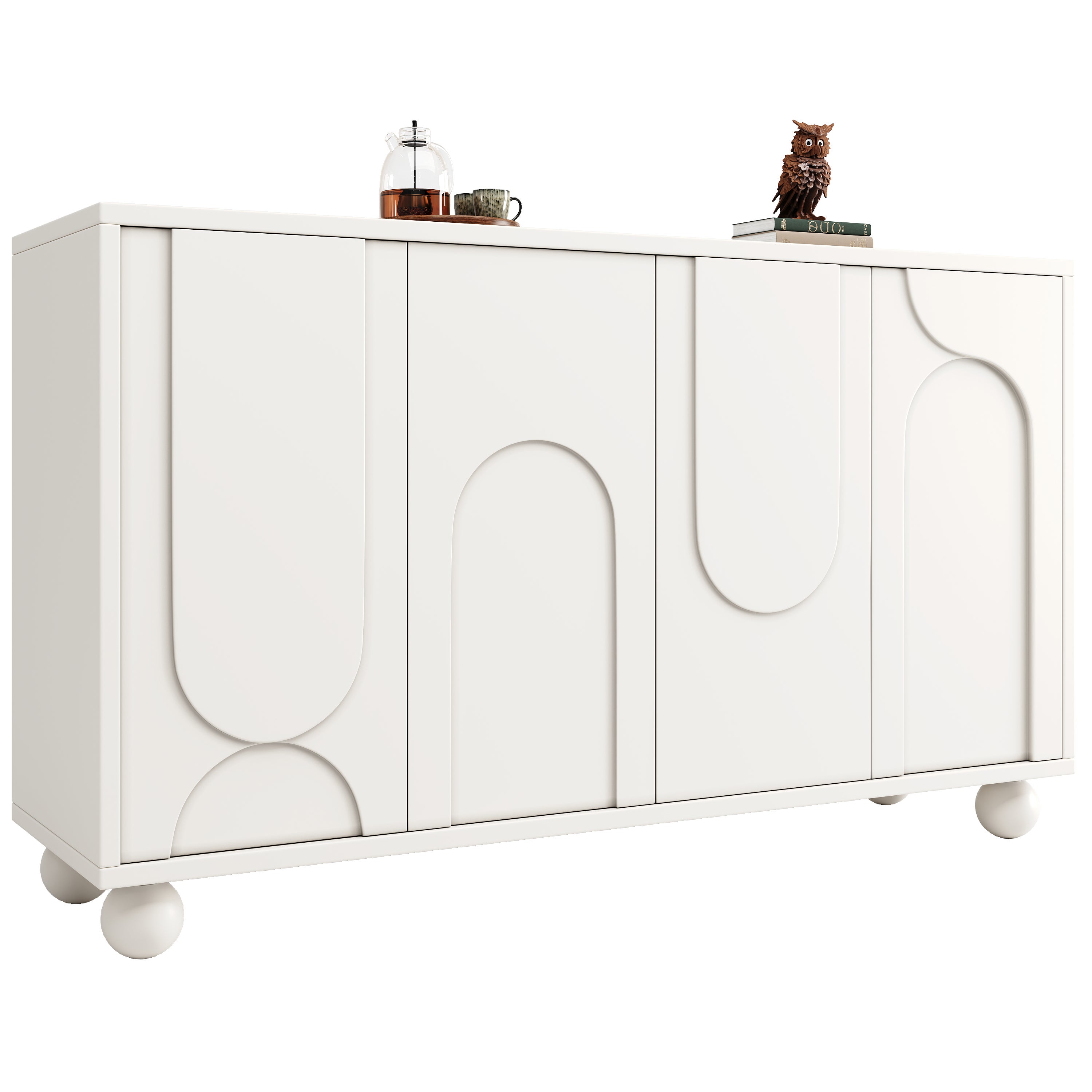 Buffet avec espace de rangement et 4 portes, MDF, 120×35×71 cm, blanc - 8