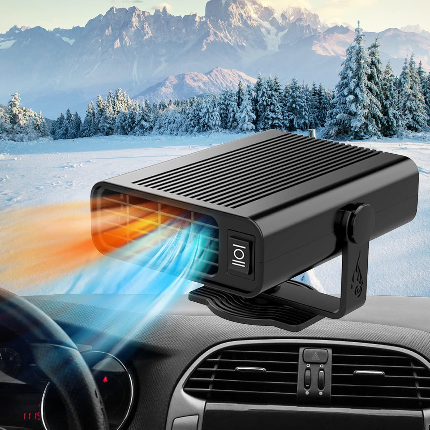 Przenośny ogrzewacz samochodowy, 12 V 150 W, ogrzewacz i wentylator 2 w 1, obrót o 360°, szybko nagrzewający się podgrzewacz do szyb samochodowych